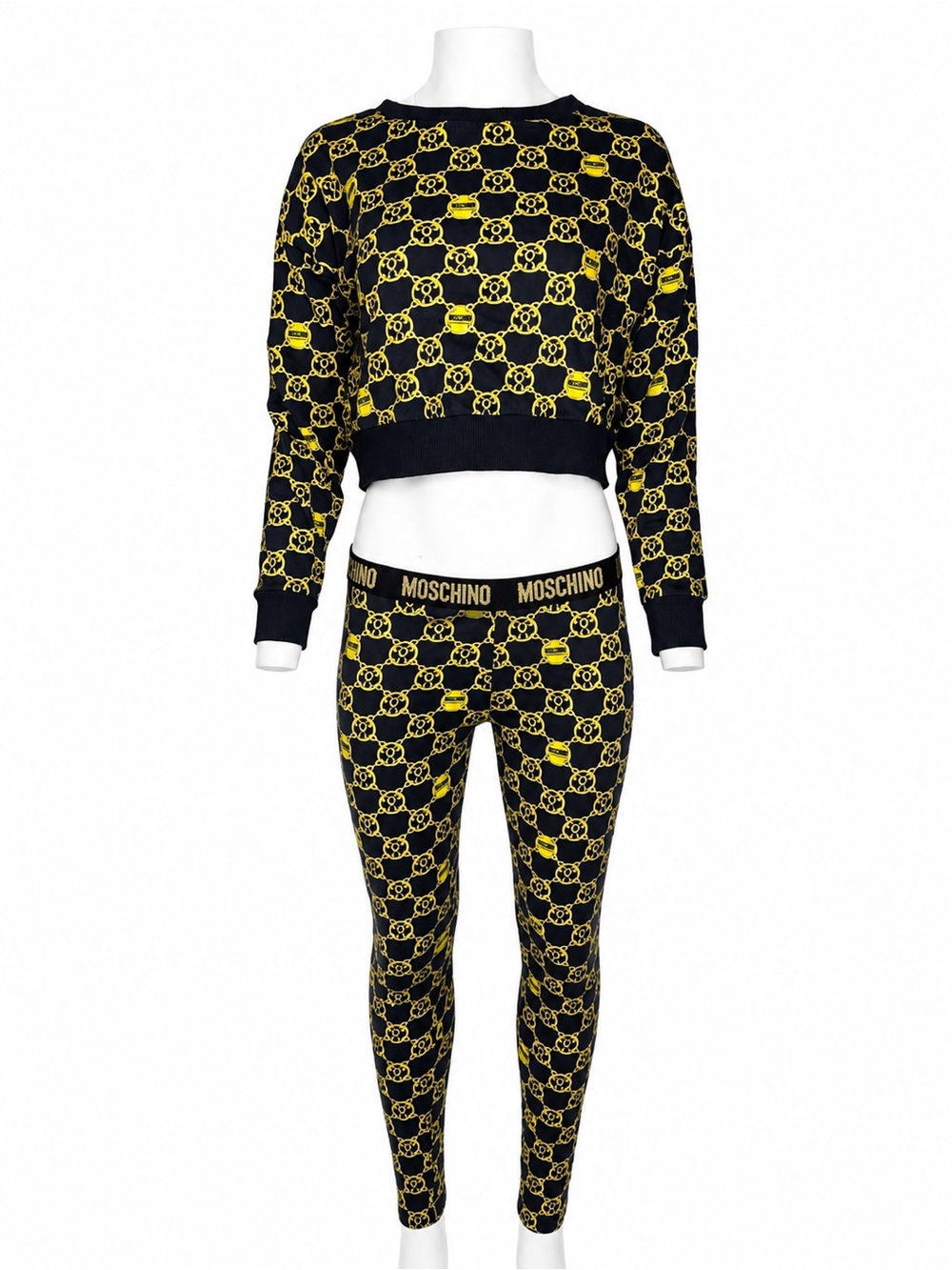 Moschino Womens S 2 Piece Crop Sweatshirt Leggings Gold Chain Logo Set